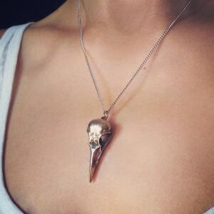 Fire & Bone Sterling Silver Crow Skull Pendant Necklace